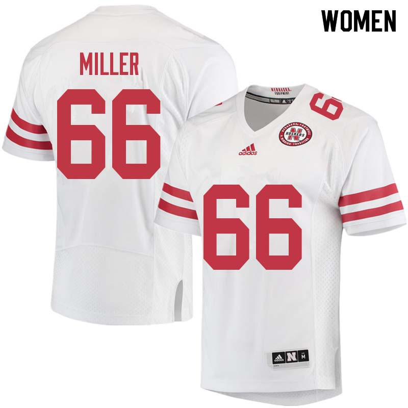 Women #66 Hunter Miller Nebraska Cornhuskers College Football Jerseys Sale-White